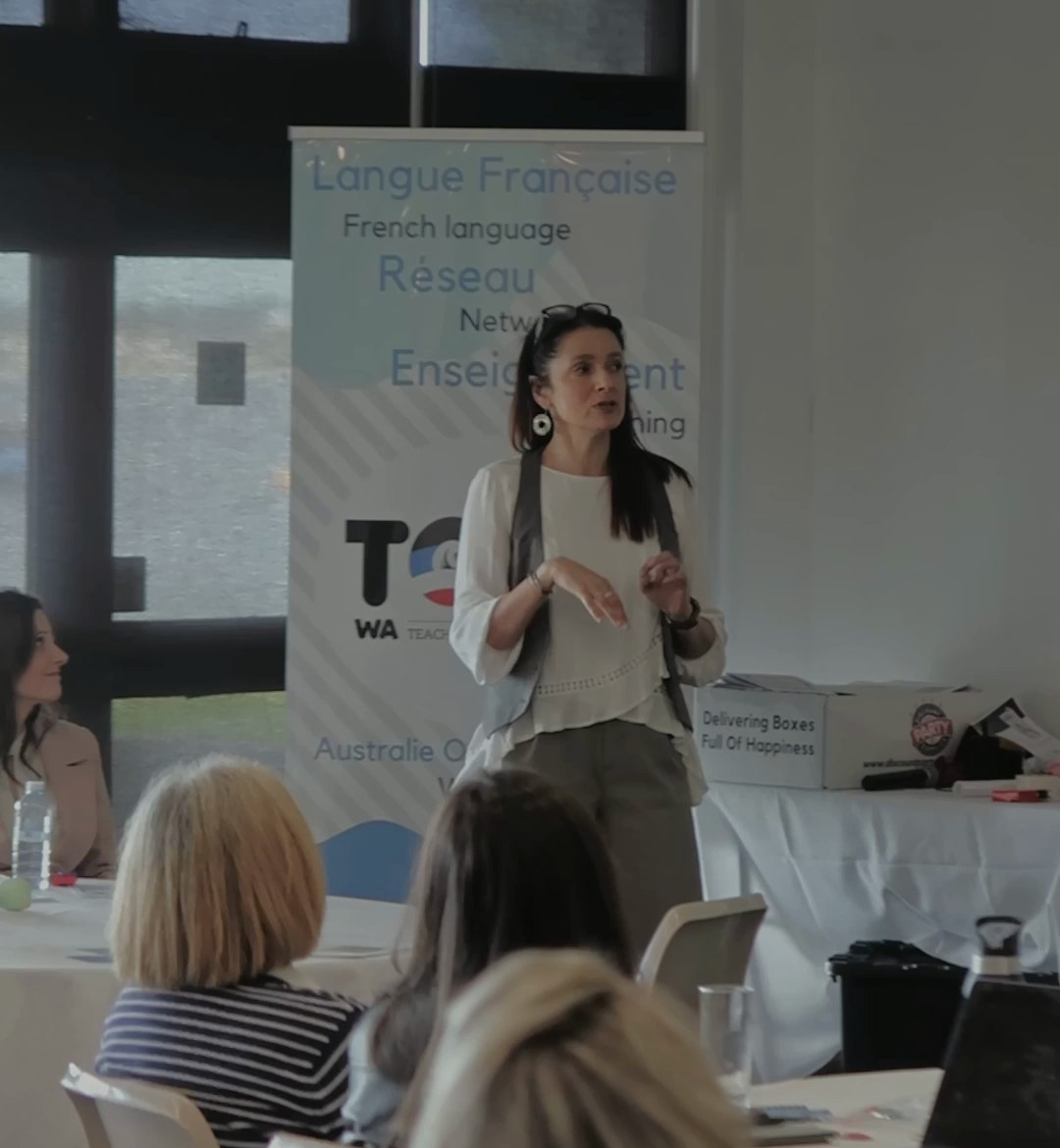 Christine Tolefe presenting to French teachers at a Teachers of French Association WA event